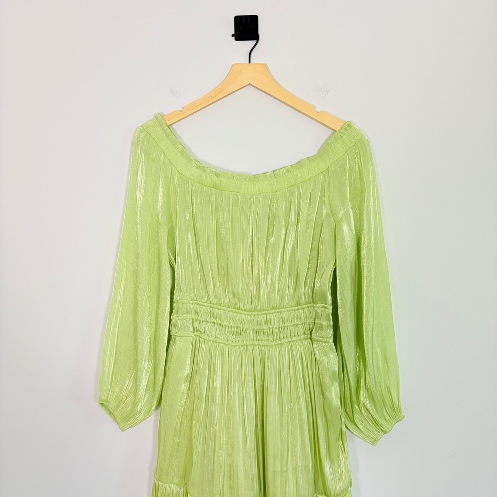 Anthropologie Somerset Off-Shoulder Maxi Dress Green Shimmer Size Small Tiered - Picture 4 of 10